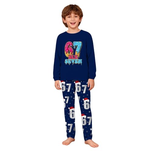 Boys Girls 67 Meme Pyjamas Set Boys Sleepwear Six Seven Number 6 7 Christmas Long Sleeve Pjs Tops and Pants Christmas 2 Piece Outfit for Boys Girls (Blue, 6-7 Years)