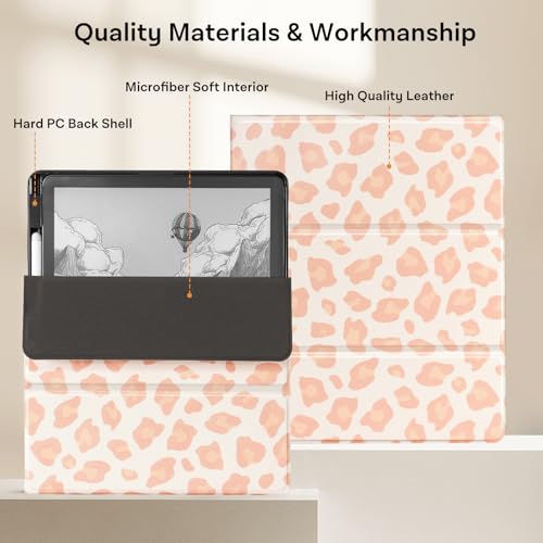 Image of CoBak Case for 11 inch Kindle Scribe 3rd Generation 2025, Kindle Scribe Colorsoft with Two Viewing Angles - All New PU Leather Cover with Auto Sleep Wake, Pen Holder. Pink Leopard