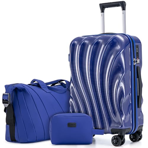 Cosbarn 3-Piece Carry On Luggage Set 22x14x9 Airline Approved, Suitcase Set, ABS+PC Hardshell Luggage with Phone Holder, Lightweight Carry on Luggage with TSA Lock Spinner Wheels
