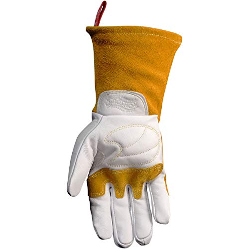 Caiman Genuine Goatskin Leather White Kontourtm Tig/Mig Gloves (Large/Yellow) #TOP2
