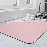 Ecotrim - Dish Drying Mat for Kitchen Counter | Coffee Bar Mat for Countertops | Heat Resistant Drainer Mat with Non-slip Rubber Backed | Hide Stain Kitchen Absorbent Draining Mat | Pink 16"x18"