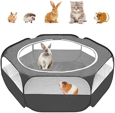 Amakunft Guinea Pig Playpen with Cover, Hamster Playpen with Top, Rabbit Pop Up Playpen with Roof, Small Animal Play Pen Indoor, for Ferret/ Chinchilla/ Bearded Dragon/ Rat/ Kitten (Black)