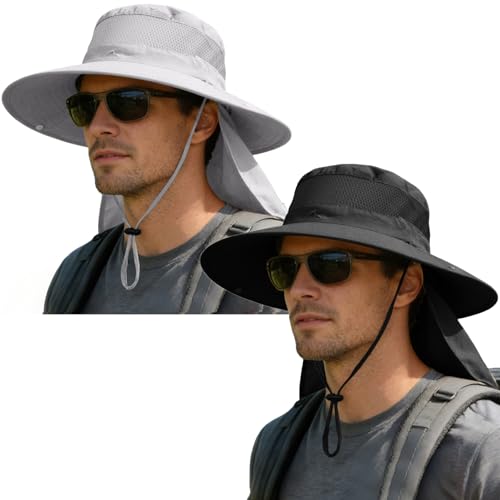 Image of ZOORON Sun Hats for Men Women Fishing Hat with Neck Flap,UPF 50+ Sun Hat Waterproof Wide Brim Bucket Hats for Safari Hiking