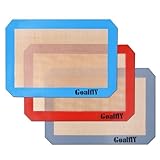 Goalfly Small Silicone Baking Mat Sheet (11.8 x 8.5 IN), 3 Pieces Baking Mat Set, Reusable Silicone Mat for Oven, Toaster, Baking Tray, Baking Pan (Red, Blue, Grey)