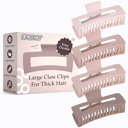 FRAMAR Large Claw Clips For Thick Hair Hair Claw Clips Women Large Claw Clip Pink Hair Clips Women Hairclips Strong Hold Non Slip Matte Finish Blush 4 Pack