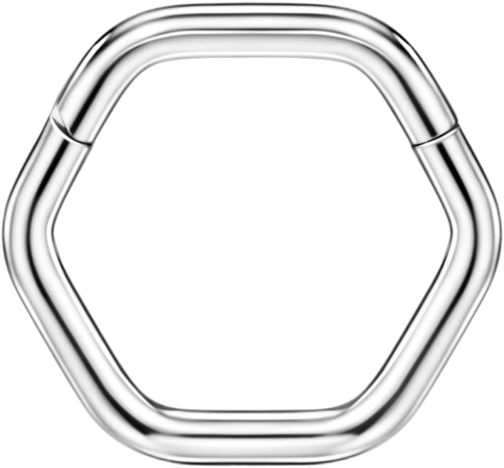 FANSING Hexagon Septum Rings 16g Septum Jewelry 8mm Septum Hoop 16 Gauge Septum Clicker Surgical Steel Septum Daith Piercing Jewelry