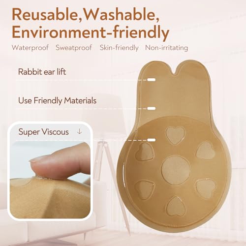 Adhesive Strapless Bra - Sticky Push Up Backless Invisible Bra with Nipple Covers Reusable Self-Adhesive Bras3