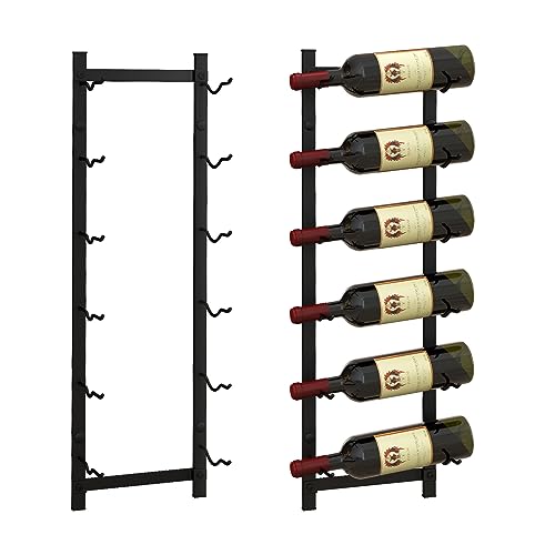 KOMFOTTEU Botellero Vino de Pared para 6/9/12 Botellas, Portabotella Metálica Vertical, Estante Colgante Decorativo para Vino, Organizador de Botellas para Cocina, Comedor, Bar (6 Botellas)