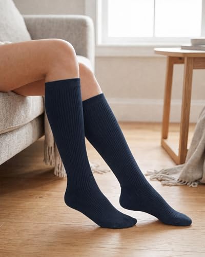 Stelle Girls Socks Knee High Socks for Girls Cotton Uniform Long Sock for Toddler 3 Pairs School Socks 12-18 Years Blue — view 6