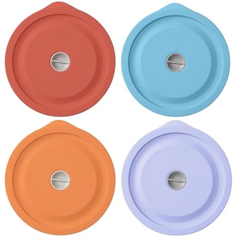 Replacement Lids for Pyrex 7200-PC 2 Cup, Silicone Round Storage Cover Lid for Anchor Hocking Glass Bowl 4 Pack with Date Mark Cover