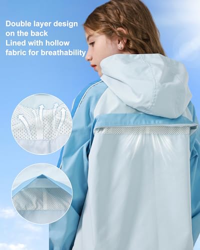 Image of Rolanko Girls Windbreaker Jacket Lightweight Water Resistant Hooded Outwear Jacket for Kids Boys Outdoor Hiking School Travel