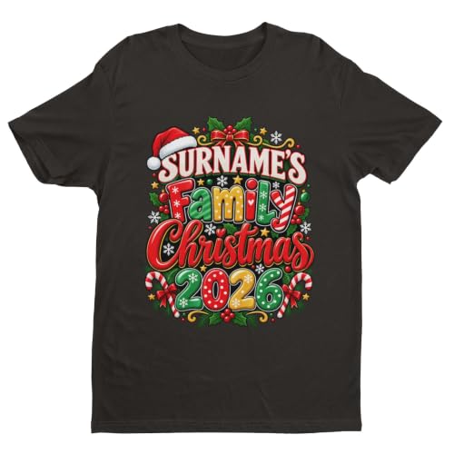 Image of Galaxy Tees Personalised Family Christmas T-Shirt - Black - 11-12 Years