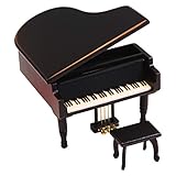ANGEL MELODY Wooden Grand Piano Music Box Mechanism with Bench and Metal Pedal, Ring Storage Box Wind up You are My Sunshine Musical Boxes Birthday Gifts for Her, Kids, Daughter, Boys, Girls, (Black)