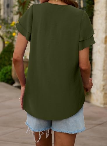 CRAZY GRID Women's Shirts Summer Casual Crewneck Ruffle Short Sleeve Blouses Cute Floral Print Tunic Tops