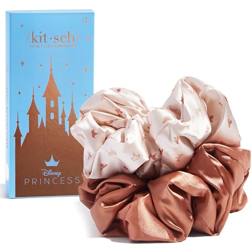 Image of Kitsch & Disney Satin Scrunchies for Women - No Crease Hair Ties for Girls | Big Scrunchies with All Hair Types and Textures, Perfect for Day or Night | Ideal Gifts for Women - 2 Pcs, Desert Crown