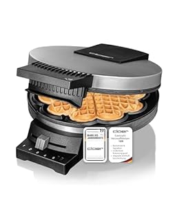 Cloer 189 Waffeleisen für eine Herzwaffel mit 16 cm Durchmesser, Herzwaffeleisen mit Doppelbeschichtung, schweren Backplatten, stufenlosem Bräunungsgrad, Backampel & Signalton, Edelstahl, 930 W