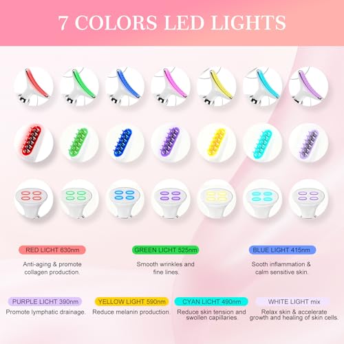 3-in-1 Facial Massager for Face Neck and Scalp,7-Color LED Light Heating and Vibration,3 Interchangeable Massage Heads,Rechargeable Face and Neck Massager,Skin Care Beauty Gift for Women Men - Image 3