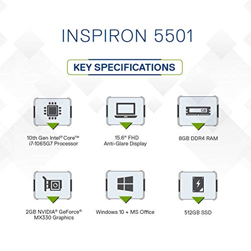 Image of Dell Inspiron 5501 39.62cm (15.6 Inch) FHD Laptop (10th Gen i7-1065G7 /8 GB /512 SSD /2 GB Nvidia Graphics /Win 10 + MS Office H&S 2019 /Silver) D560213WIN9S