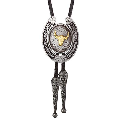 Image of HUABOLA CALYN Bolo Tie for Men- Western Cowboy Native American Golden Horse Bolo Tie