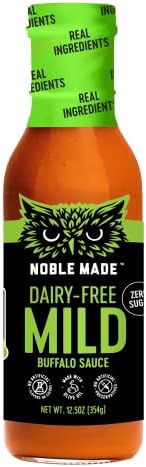 Noble Made by The New Primal Mild Buffalo Dipping and Wing Sauce - 13 oz Bottle - Dairy-Free Mild Buffalo Sauce - Whole30 Approved, Certified Paleo, Dairy-Free, Keto, and Gluten-Free Sauce with 0g of Sugar