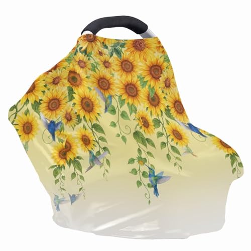 Image of Binienty Gradient Sunflower Hummingbird Women's Nursing Cover Breastfeeding Scarf, Stretchy Multi-Use Infant Stroller Covers, Baby Shower Gifts