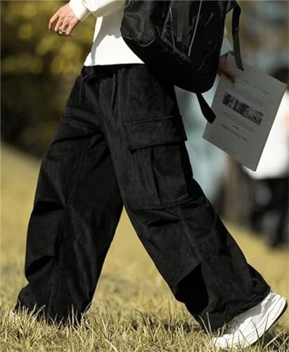 Banana Bucket Men's Corduroy Pants with Elastic Waist and Drawstring Harem Style Fashionable Loose Casual Long Trousers3