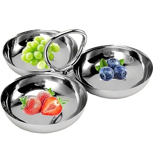 ACJRYO 3-Compartment Stainless Steel Serving Tray Handle -