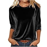 Modisches Samt-T-Shirt mit kurzen Ärmeln – weiches, lässiges Basic-Top für Herbst und Winter. Bequeme Kleidung(Schwarz,XL)
