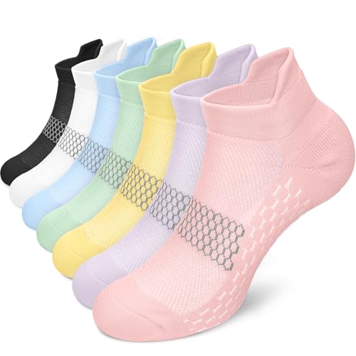 Cushioned Compression Socks for Women 7 Pairs,Ankle Running Socks with Heel Tab, Anti-Blister Low Cut Athletic Socks