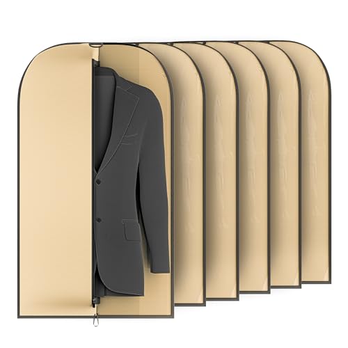 Image of Kuber Industries 6 Pcs Non Woven Coat cover | Travel Dress Covers with Zip | Hanging CoatJacket Bag for Wardrobe | Blazer Bags for Saree, Shirt | Unisex Half Transparent Suit Covers | Brown