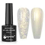 SUPWEE Pearl Shell Gel Polish, Mermaid Gel Nail Polish Cream Color Pearlescent Shell Thread Glitter