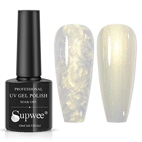 Supwee Pearl Shell Gel Polish, Mermaid Gel Nail Polish Cream Color Pearlescent Shell Thread Glitter Gel Polish, 10Ml Shimmer Mermaid Soak Off Uv Led Gel #TOP23