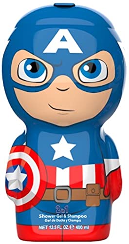  AIR-VAL Marvel Captain America 2 in 1 Gel Doccia & Shampoo − Figura 3D con Grande Profumo, per Bambini e Adulti (400 ml) Occhiali, Oro Lucido, Taglia Unica Donna