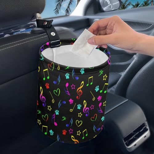 Image of Colorful Music Notes Cute Car Trash Can Seat for Car Front Seat, Back Seat, Floor, Headrest, Rubbish Bin Car Accessories Interior Universal