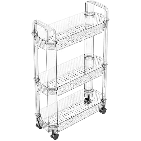 Yieach 3 Tier Rolling Cart with Wheels,Clear Narrow Bathroom Storage Cart,Slim Storage Cart,Three Tier Thin Shelf and Narrow Rolling Utility Cart for Small Spaces,Bathroom,Dorm Room,Kitchen,Laundry Cover