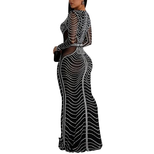 Image of Nagfar Women Rhinestone Sequin Birthday Party Sexy New Year Formal Dress
