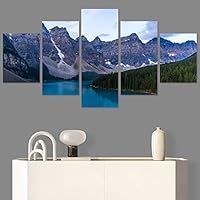 SIGNWIN 5 Panel Canvas Wall Art Aerial Cool Lake Landscape Multicolor Photography Realism Relax/Calm Zen for Home Decorations Ready to Hang - 60