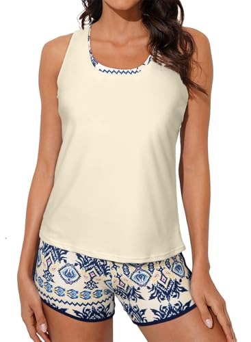 Image of Aleumdr Womens Athletic 3 Piece Tankini Swimsuits with Shorts Swim Tank Tops with Sports Bra and Boyshorts Bathing Suits