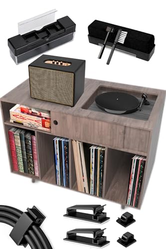 Blibblay Record Player Stand – Large Wooden Turntable Table with Vinyl Storage, Mid-Century Modern Media Console for Albums, Audio Equipment, Speakers, Books, and Home Entertainment Organization