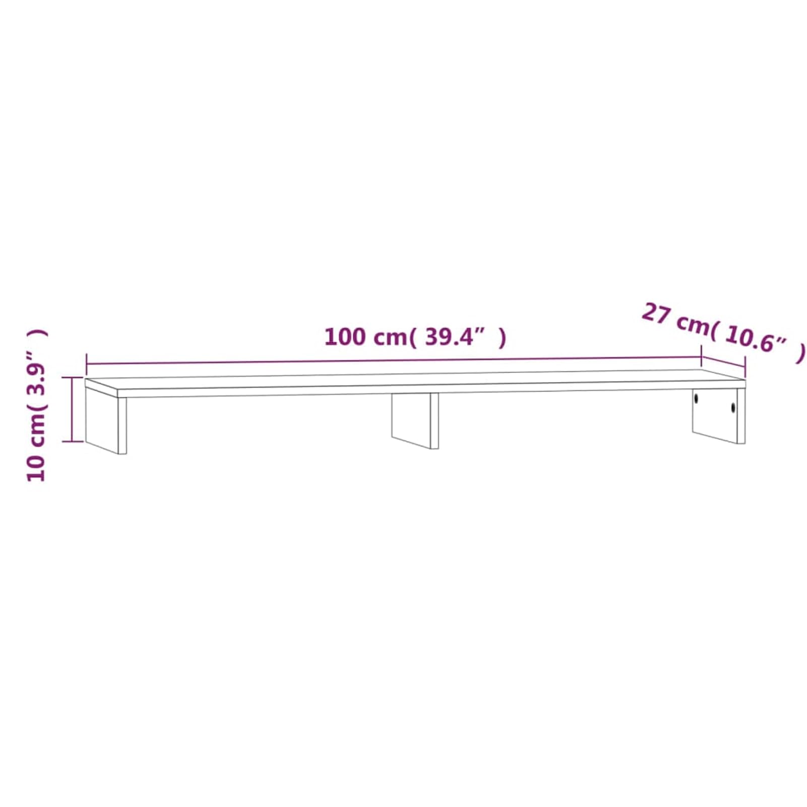 Supporto per monitor, 100 x 27 x 10 cm, in legno massello di pino | Legno di pino massiccio, robusto telaio in legno, altezza ergonomica del monitor, spazio per tastiera e dispositivi