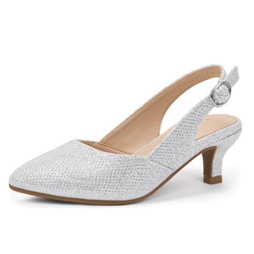 Image of PANDANINJIA Girls Dress Shoes Kitten Heels Sandals Closed Pointed Toe Slingback Flower Girl Little Big Kid Wedding Party School Pumps Shoes
