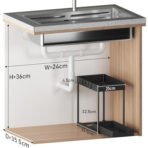 Meltrck 2 Paquete Organizador Cocina 2 Niveles para Debajo del Fregadero - Organizador Extraíble Estante Almacenamiento Debajo Fregadero con 16 Ganchos,Negro