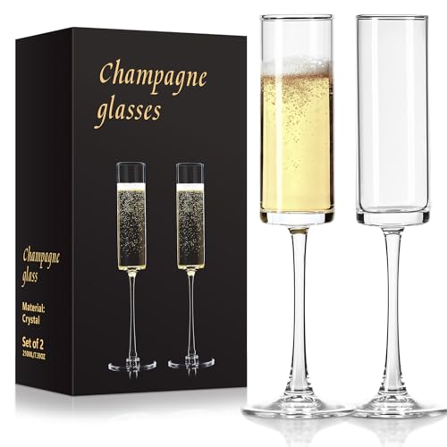 FrutPunch Champagne Glasses, Champagne Flutes Set of 2, 7OZ Long-Stemmed Wine Glasses, Crystal Glass, Elegant Sparkling Wine Glasses, Perfect for Weddings, Anniversaries, Family Gatherings (standard)