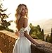 Lace Wedding Dresses for Bride Chiffon A-line Slit Bridal Dress for Women White Beach Wedding Gown with Train US 0