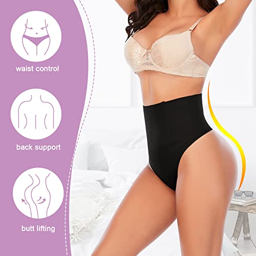 Image of Werena Thong Shapewear for Women Tummy Control Seamless High Waist Body Shaper Underwear Shaping Panties (#17 Mix Set (Black+black), XX-Large)