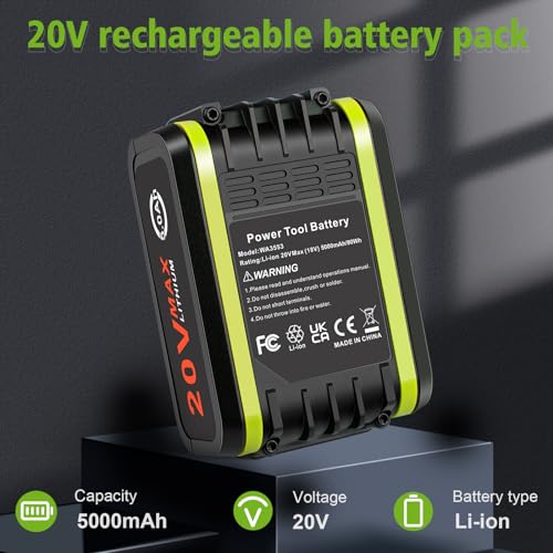 2 Packs 5000mAh 20V Battery for Worx, KEATFE Li-ion Battery Replacement Compatible with Worx 20V Cordless Power Tools WA3551, WA3551.1 WA3553 WA3553.2 WA3641 WG629E WG546E WU268 WX166.4 - Image 6