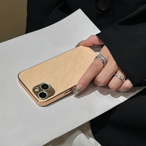 Coque en cuir et métal pour iPhone 14 Pro Max, l'accessoire de luxe finition or