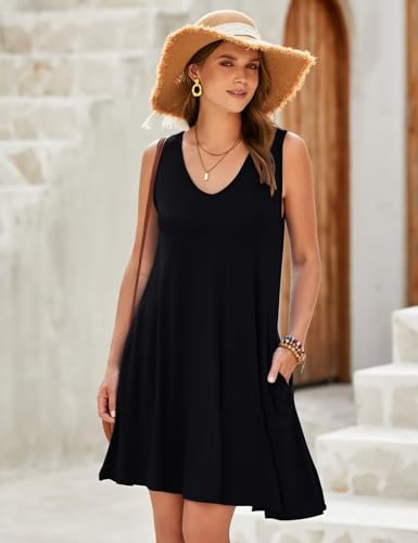 Image of JollieLovin Women Plus Size Curvy Summer Tank Sun Dresses Sleeveless Causal T-Shirt Dress Beach Swing Cover up(L-5X)