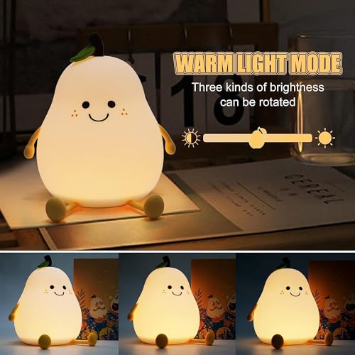 Image of MoonlitDreams Cute Pear Night Lamp for Kids | Rechargeable Silicone Night Light | Soft LED Bedside Lamp for Baby, Girls | Gift for Sister & Bedroom Decor