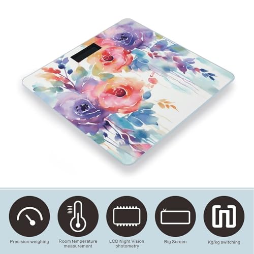 Báscula digital inteligente floral de vidrio templado miniatura 3